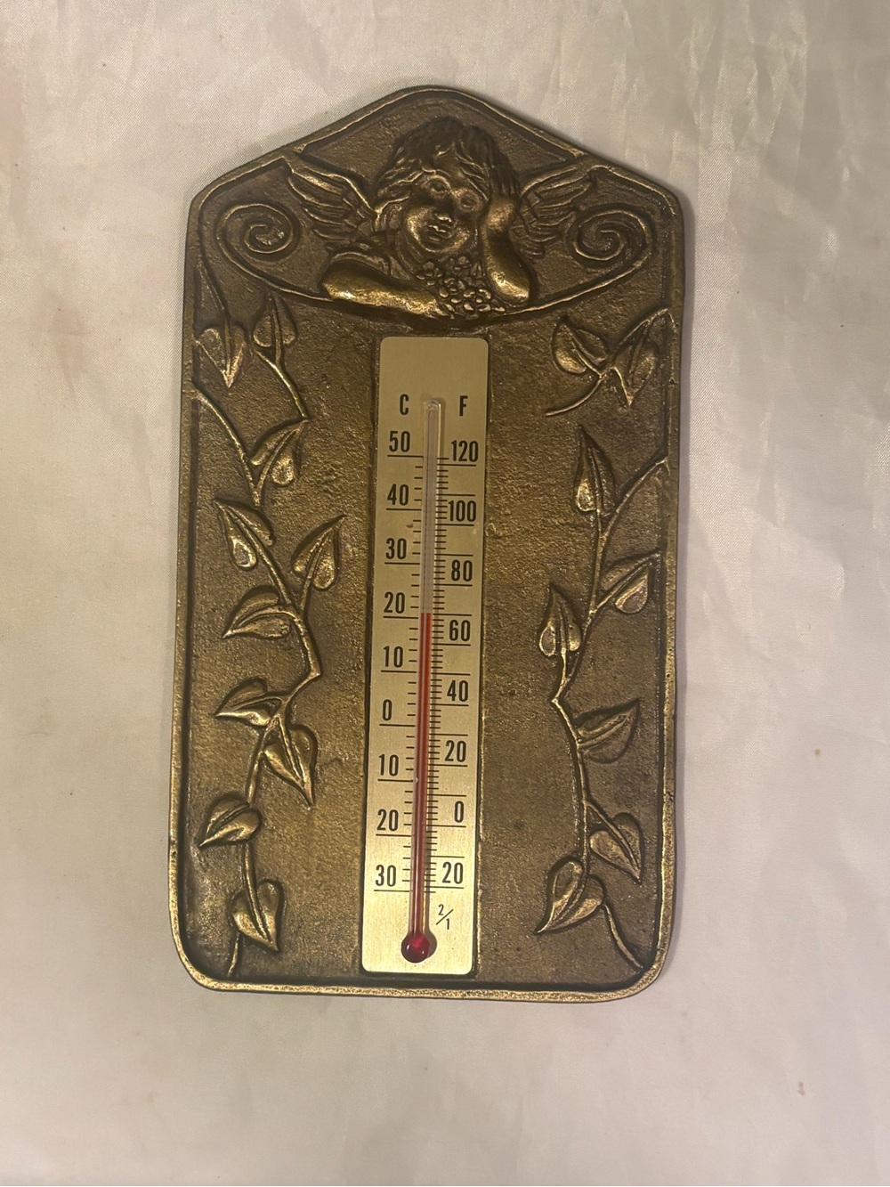 Decorative Brass-Look Angel Wall Thermometer